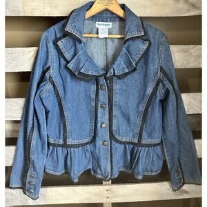 The Paragon Size Medium Lace Trim Tiered Denim Jacket Steam Punk Glam